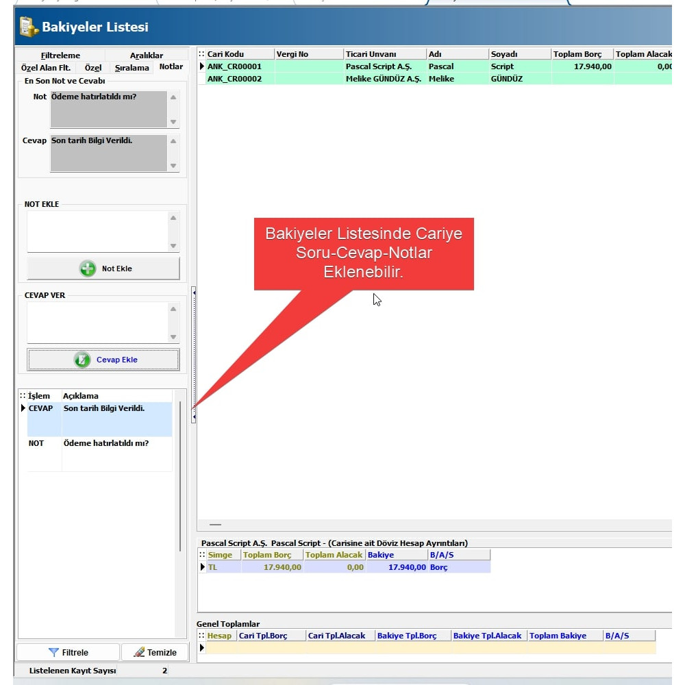 Teklif Ve Cari Özel Notlar Scripti