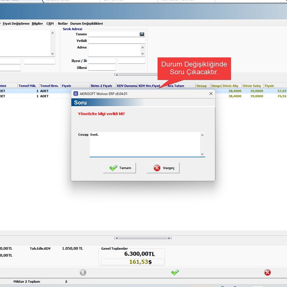 Teklif Ve Cari Özel Notlar Scripti