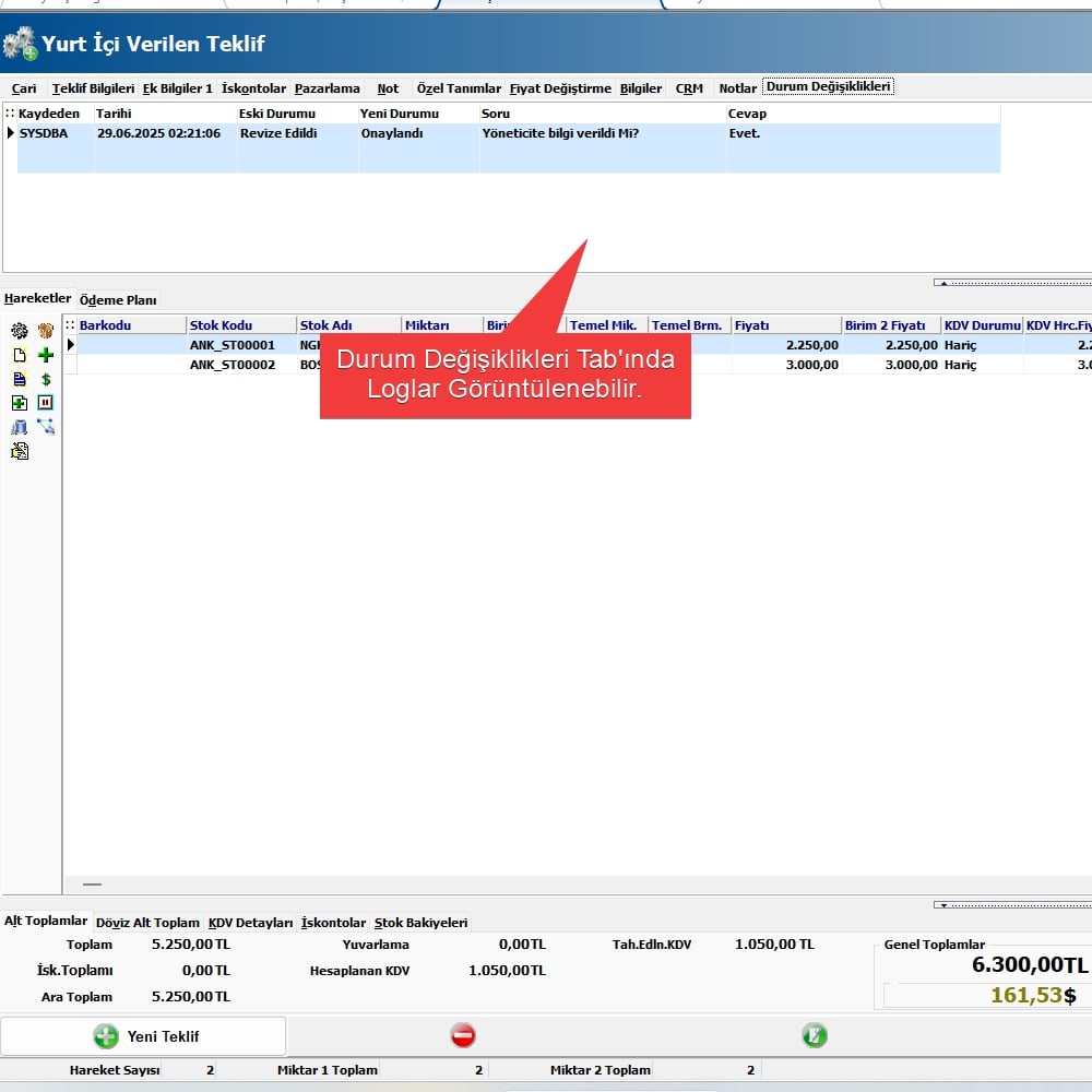 Teklif Ve Cari Özel Notlar Scripti